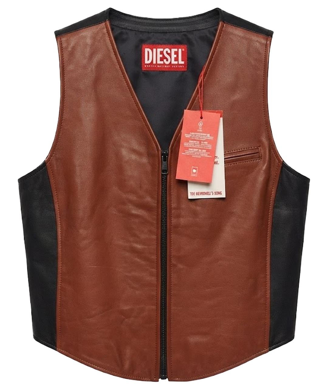 DIESEL Коричневый кожаный жилет, фото 1