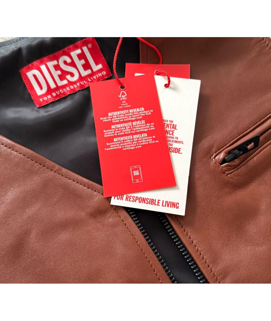 DIESEL Коричневый кожаный жилет, фото 3