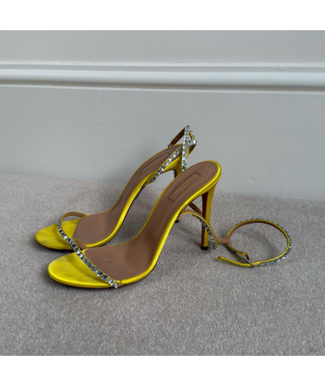 AQUAZZURA Желтые текстильные босоножки, фото 2