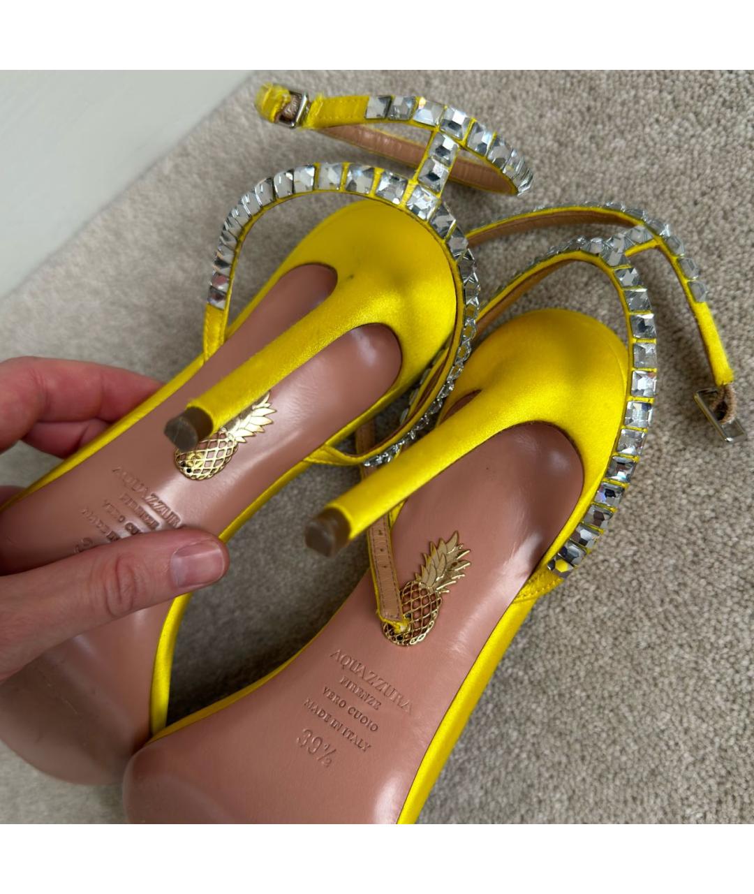 AQUAZZURA Желтые текстильные босоножки, фото 6