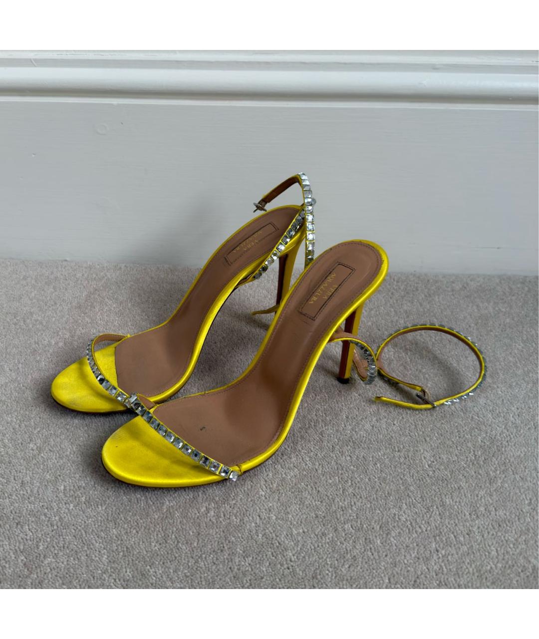 AQUAZZURA Желтые текстильные босоножки, фото 3