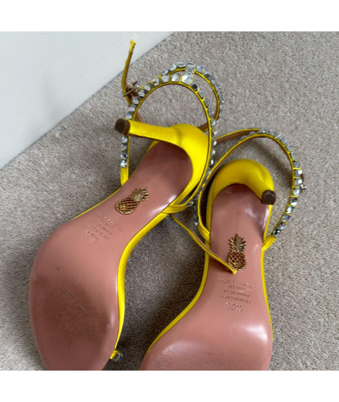 AQUAZZURA Желтые текстильные босоножки, фото 5