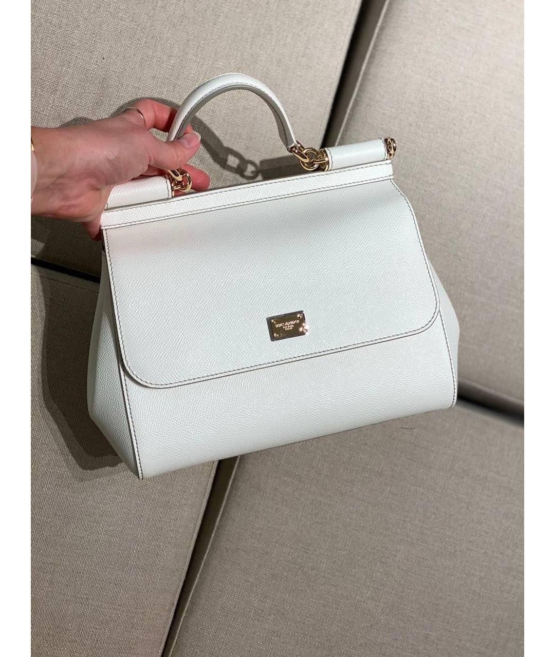 DOLCE&GABBANA Белая кожаная сумка с короткими ручками, фото 2
