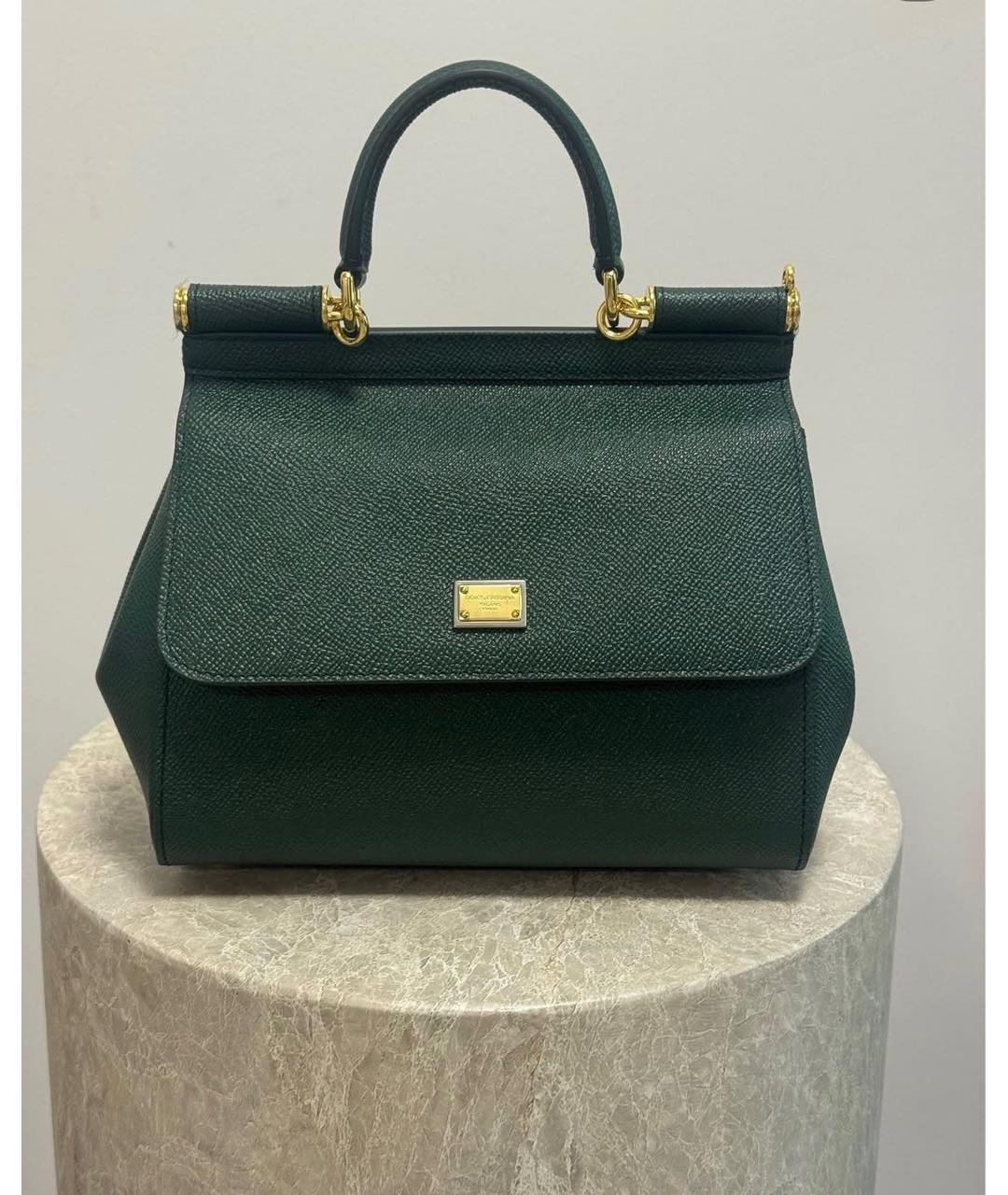 DOLCE&GABBANA Зеленая кожаная сумка с короткими ручками, фото 2