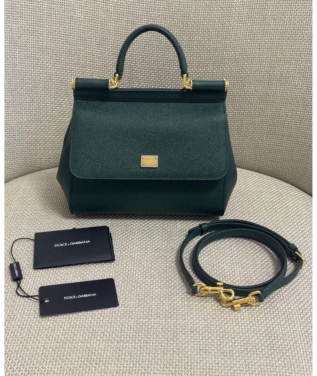 DOLCE&GABBANA Зеленая кожаная сумка с короткими ручками, фото 3