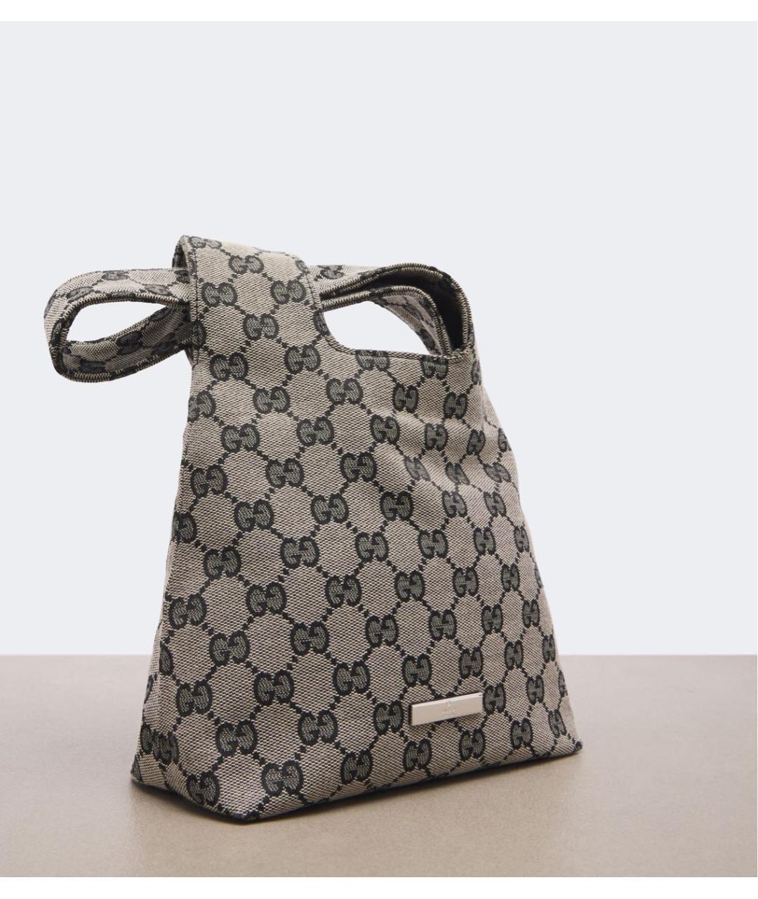 GUCCI Серая тканевая сумка с короткими ручками, фото 2