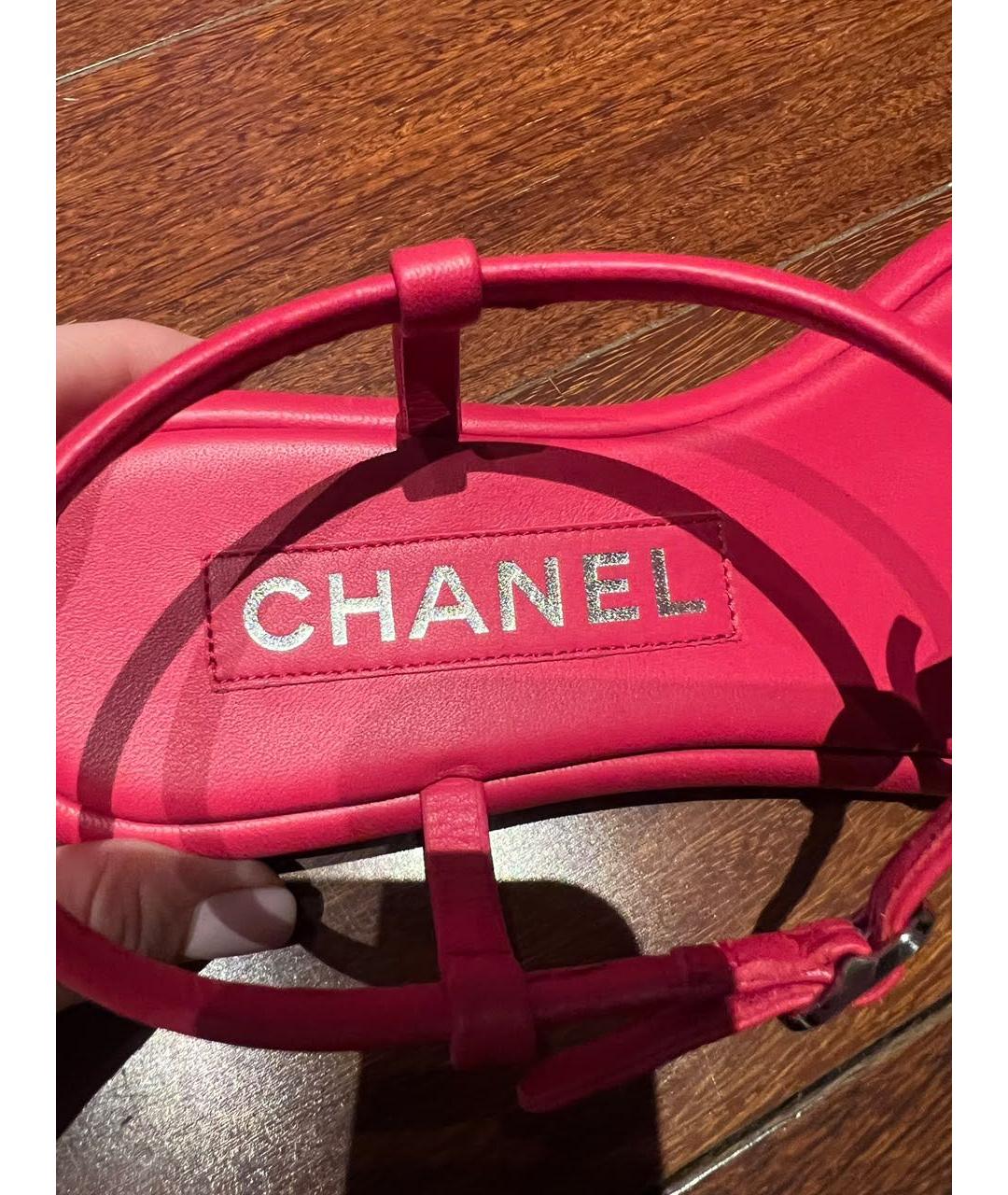 CHANEL Фуксия кожаные сандалии, фото 5