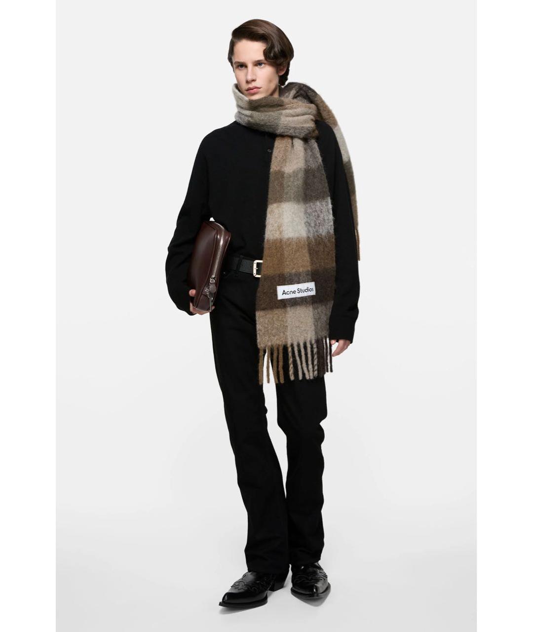 ACNE STUDIOS Коричневый шерстяной шарф, фото 2