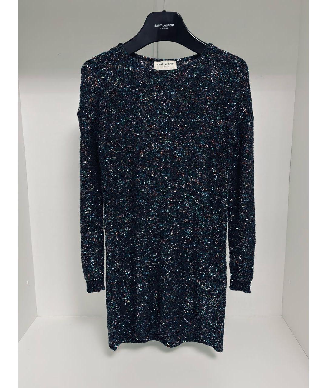 SAINT LAURENT Темно-синее вискозное коктейльное платье, фото 9