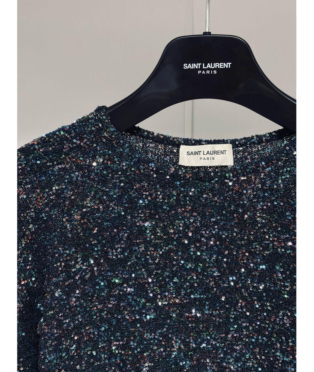 SAINT LAURENT Темно-синее вискозное коктейльное платье, фото 2