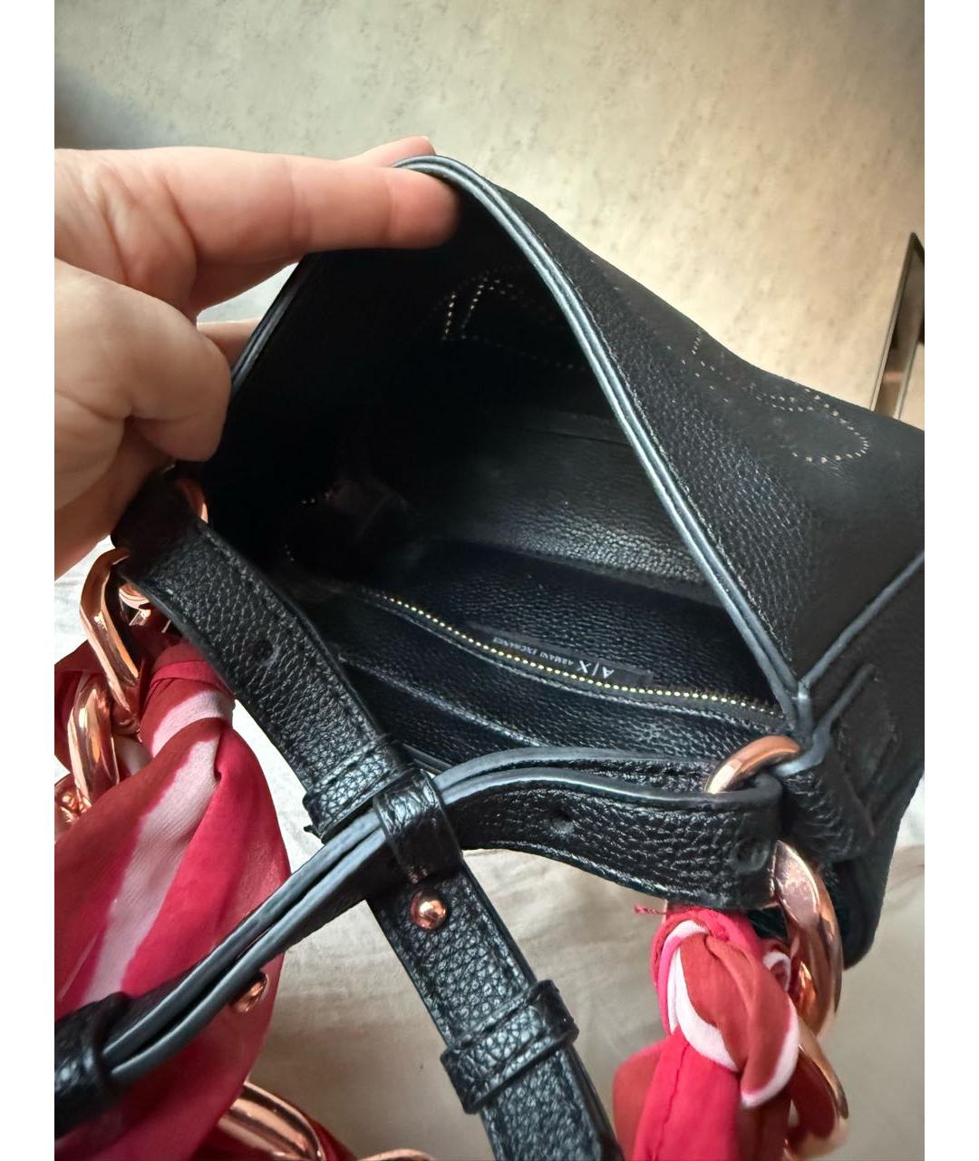 ARMANI EXCHANGE Черная кожаная сумка через плечо, фото 4