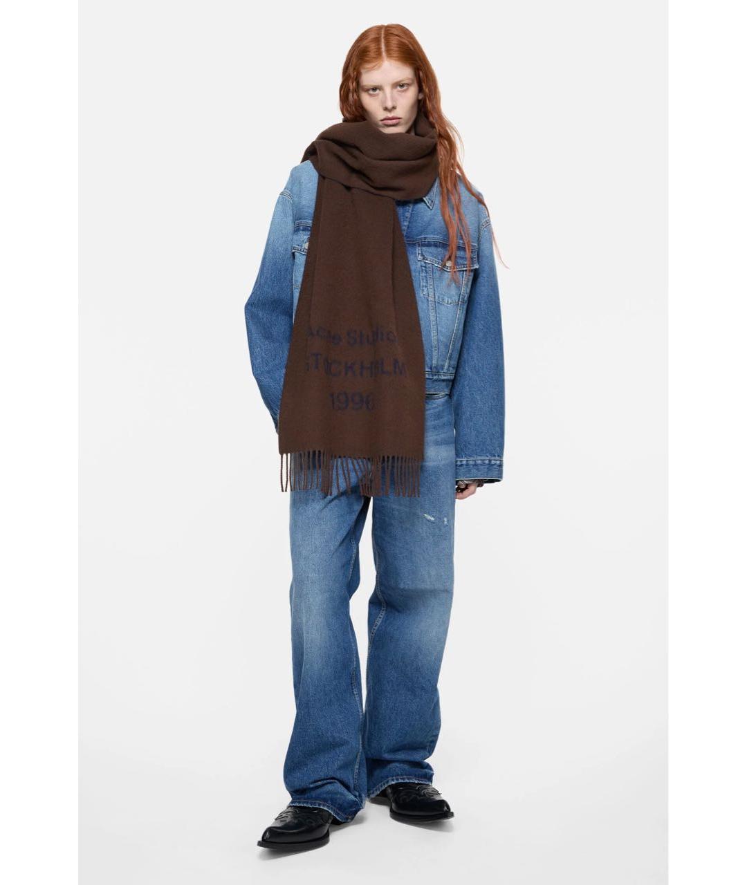 ACNE STUDIOS Коричневый шерстяной шарф, фото 2