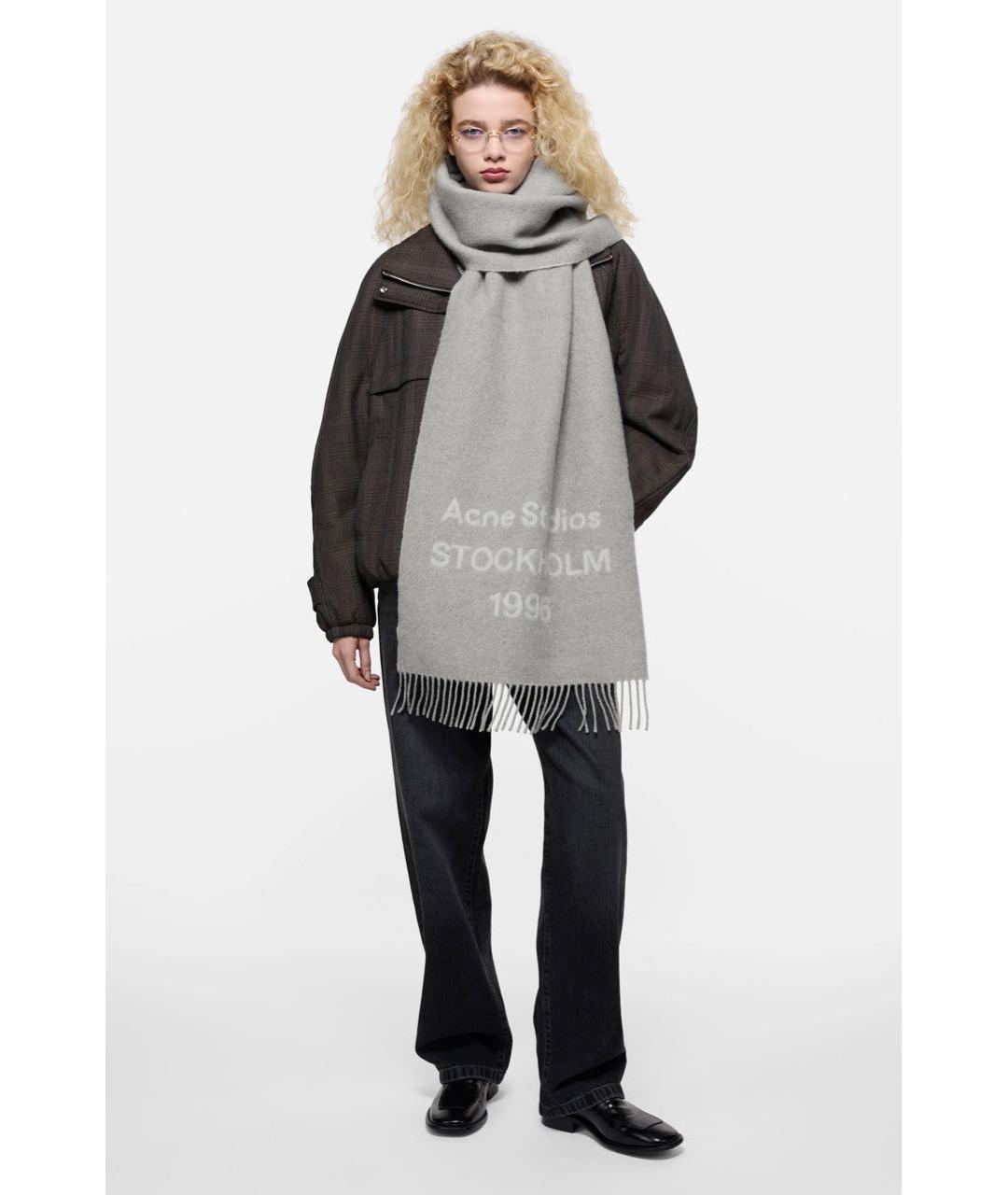 ACNE STUDIOS Серый шерстяной шарф, фото 2