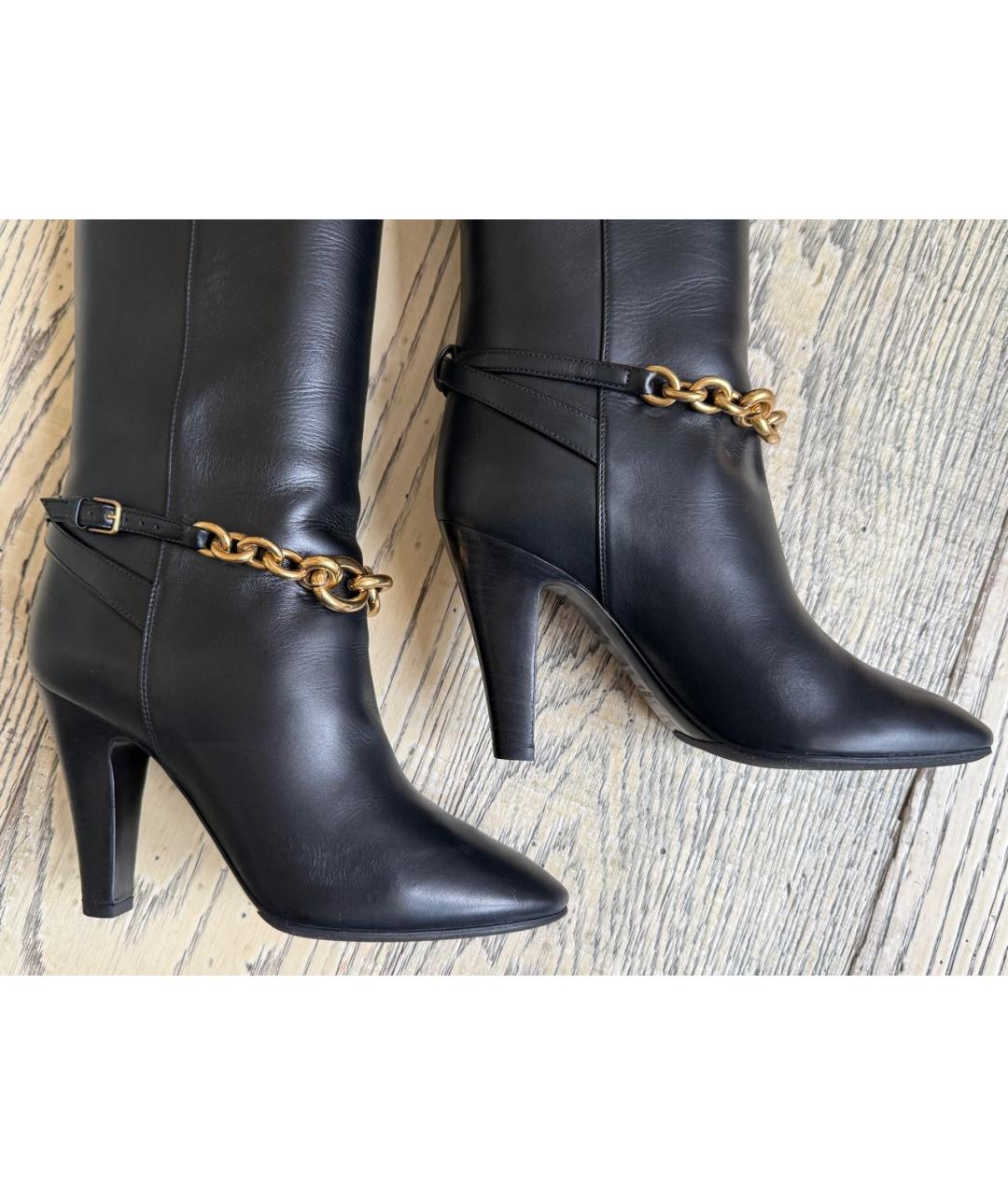 SAINT LAURENT Черные кожаные сапоги, фото 6