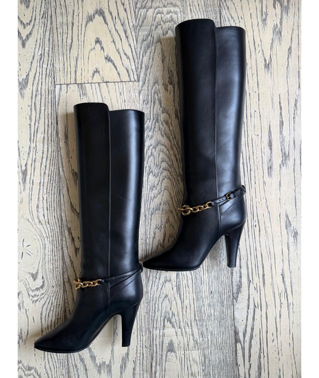 SAINT LAURENT Черные кожаные сапоги, фото 2