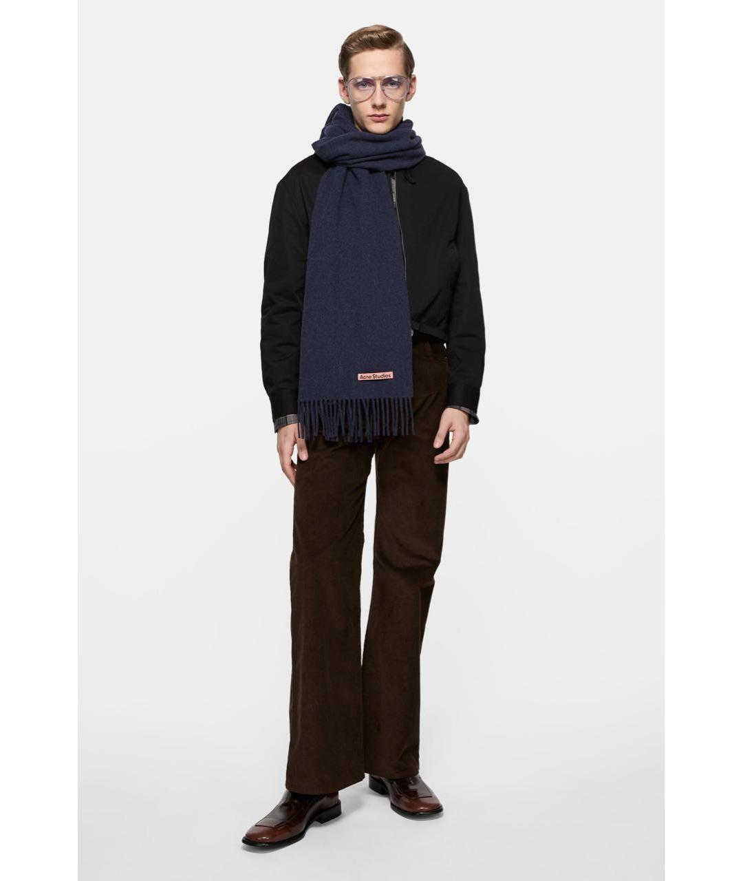 ACNE STUDIOS Темно-синий шерстяной шарф, фото 2