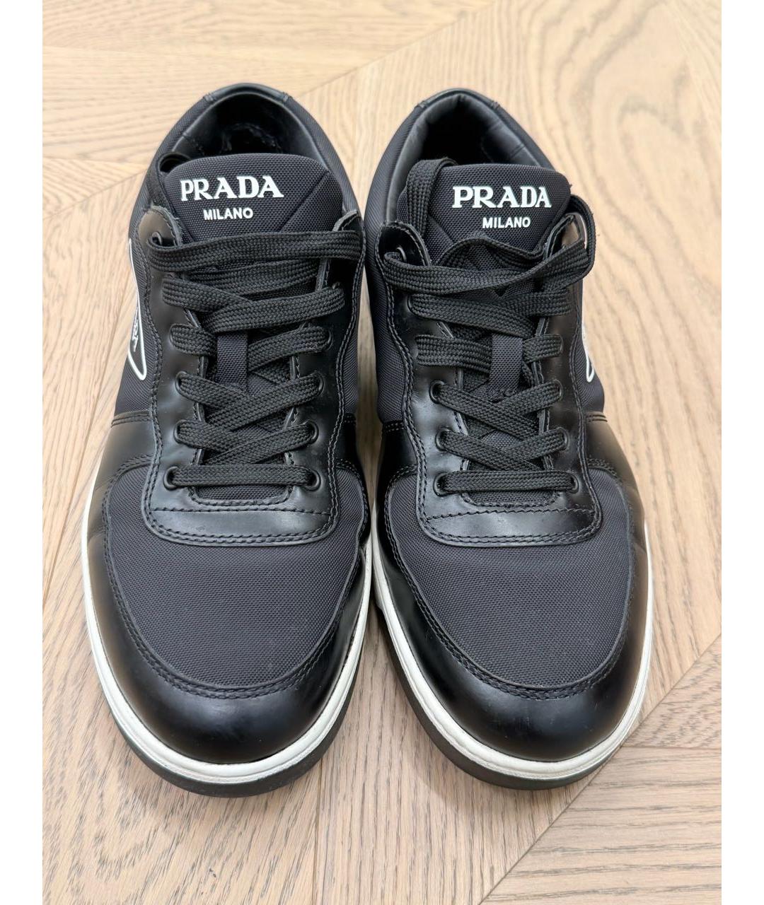 PRADA Черные кожаные низкие кроссовки / кеды, фото 2