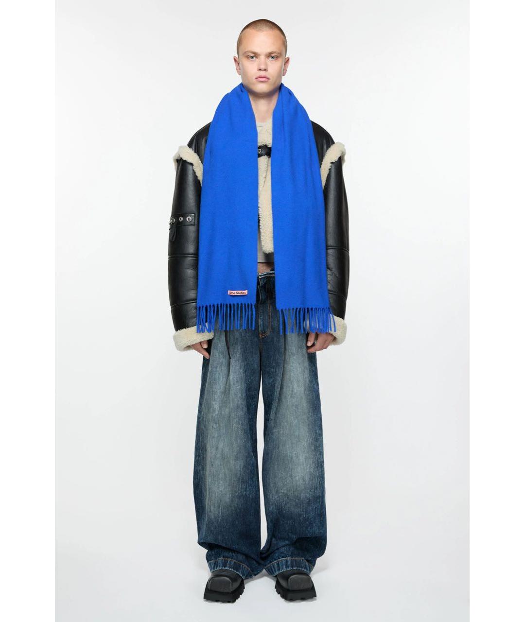 ACNE STUDIOS Синий шерстяной шарф, фото 3