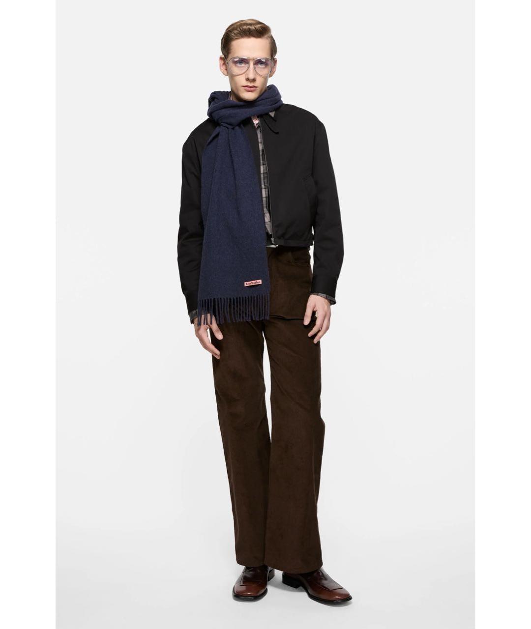 ACNE STUDIOS Темно-синий шерстяной шарф, фото 2