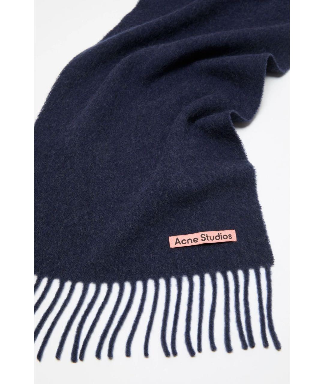 ACNE STUDIOS Темно-синий шерстяной шарф, фото 3