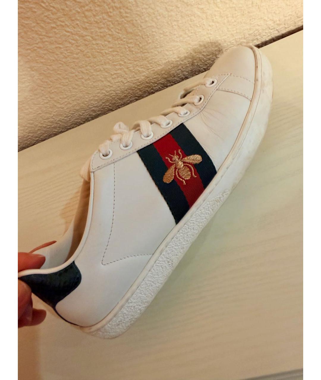 GUCCI Белые кожаные кеды, фото 4