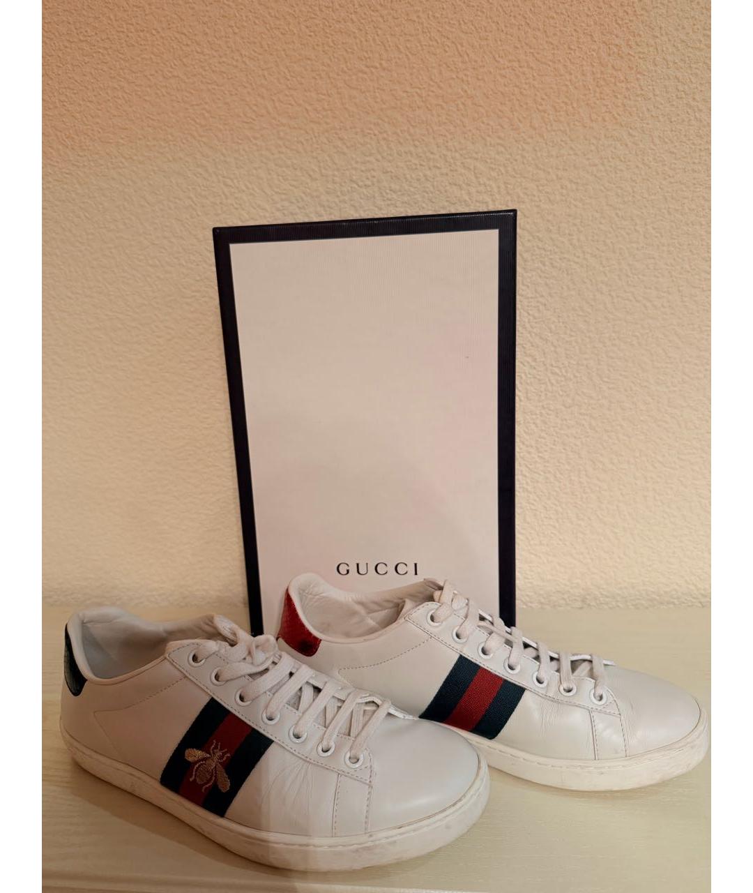 GUCCI Белые кожаные кеды, фото 7