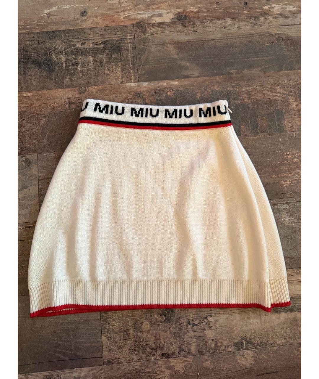 MIU MIU Белая шерстяная юбка мини, фото 6