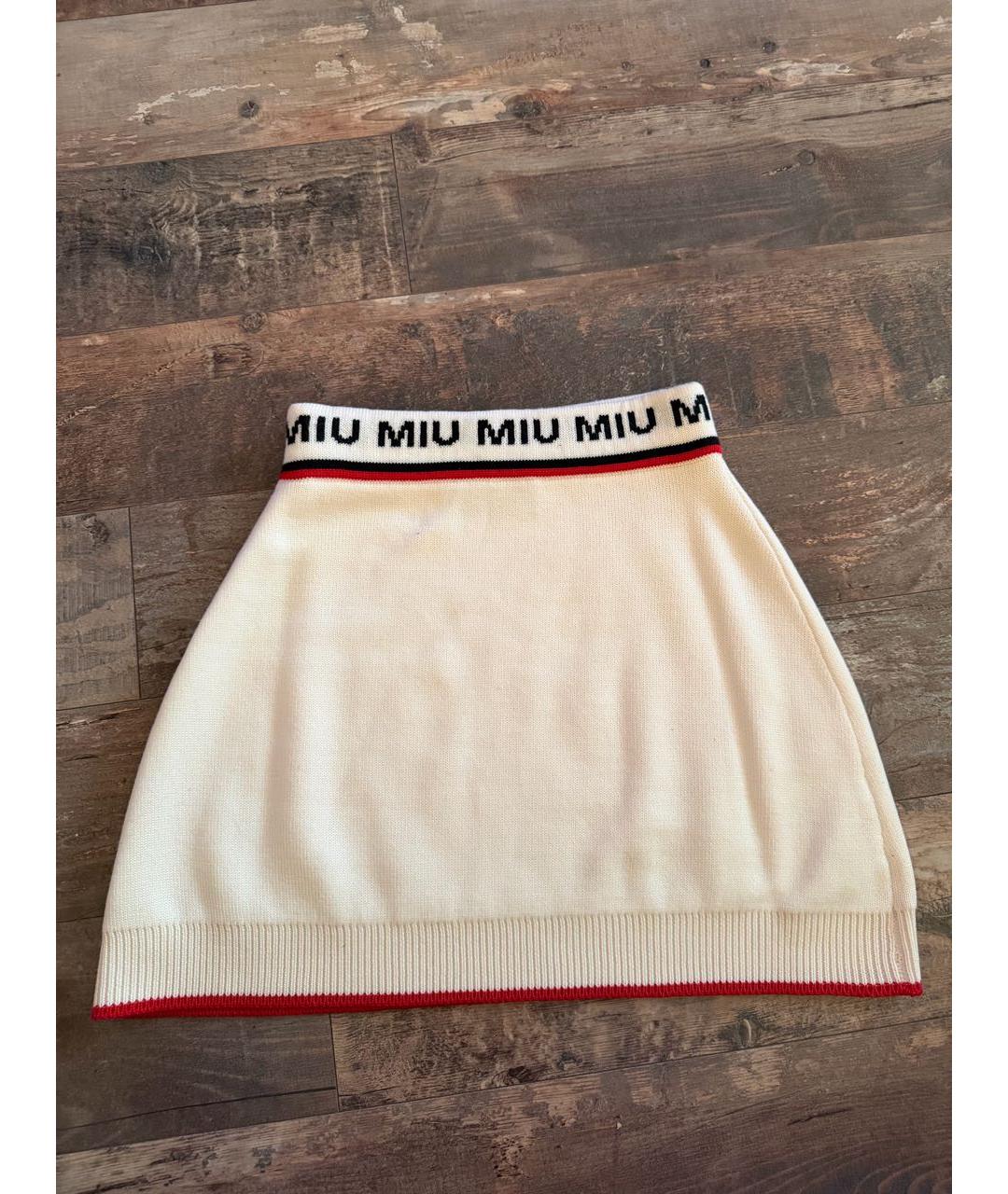 MIU MIU Белая шерстяная юбка мини, фото 2
