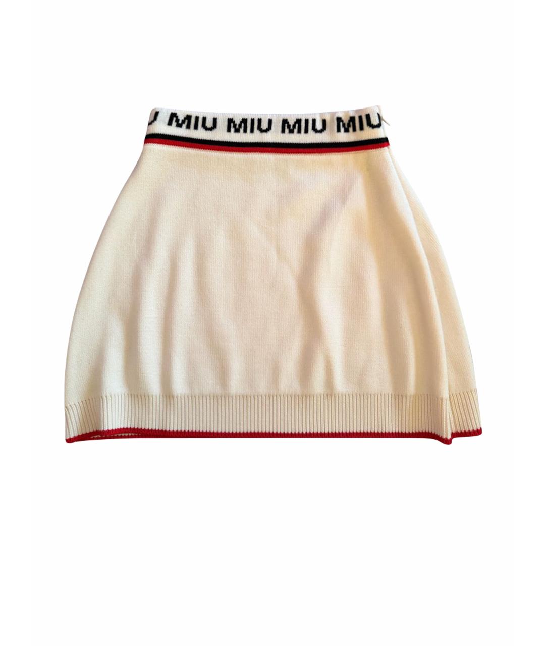 MIU MIU Белая шерстяная юбка мини, фото 1