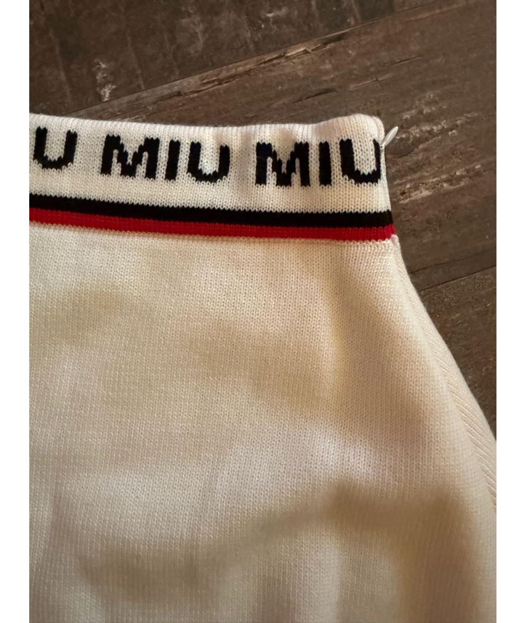 MIU MIU Белая шерстяная юбка мини, фото 4