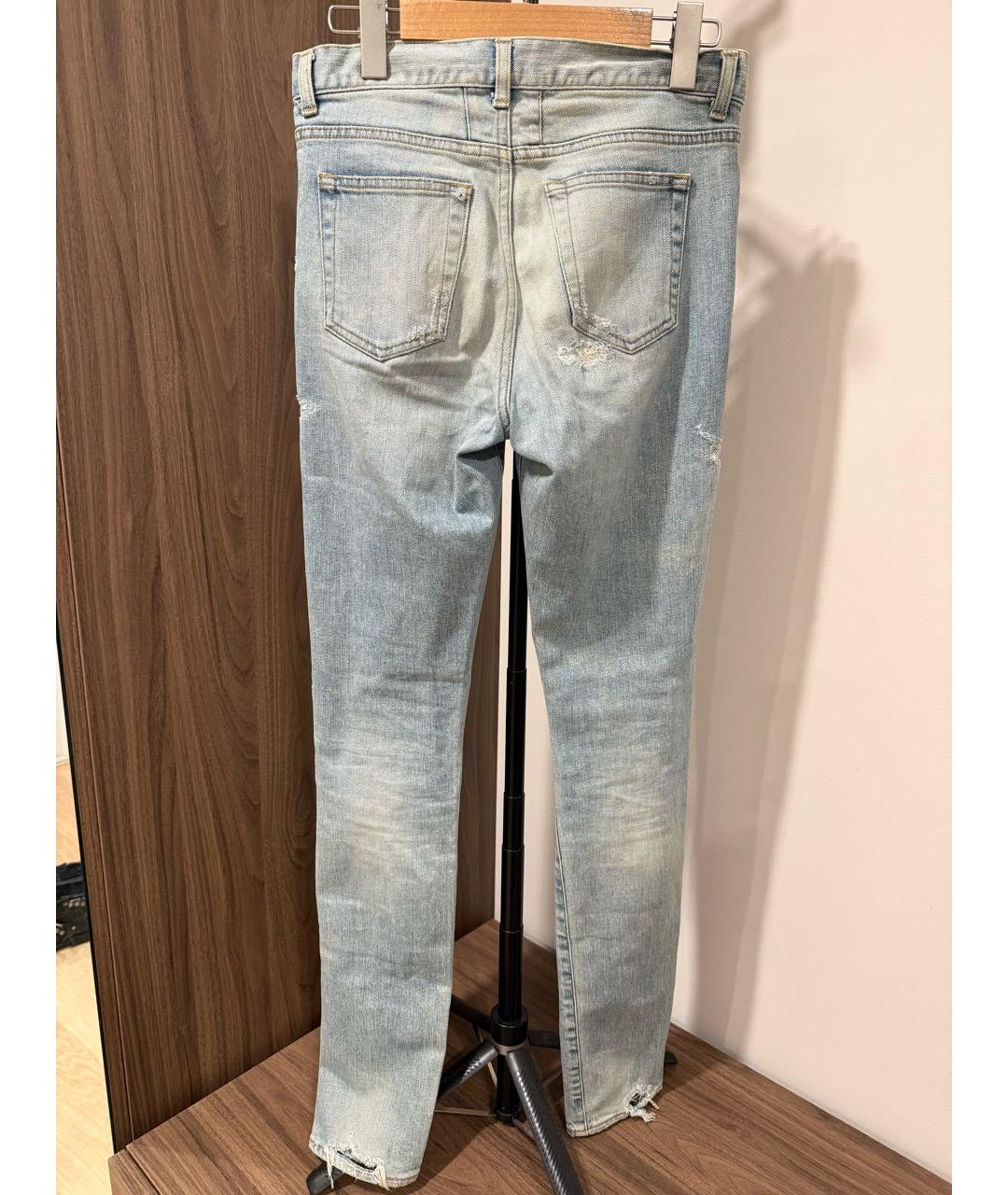 SAINT LAURENT Голубые хлопко-эластановые джинсы скинни, фото 2