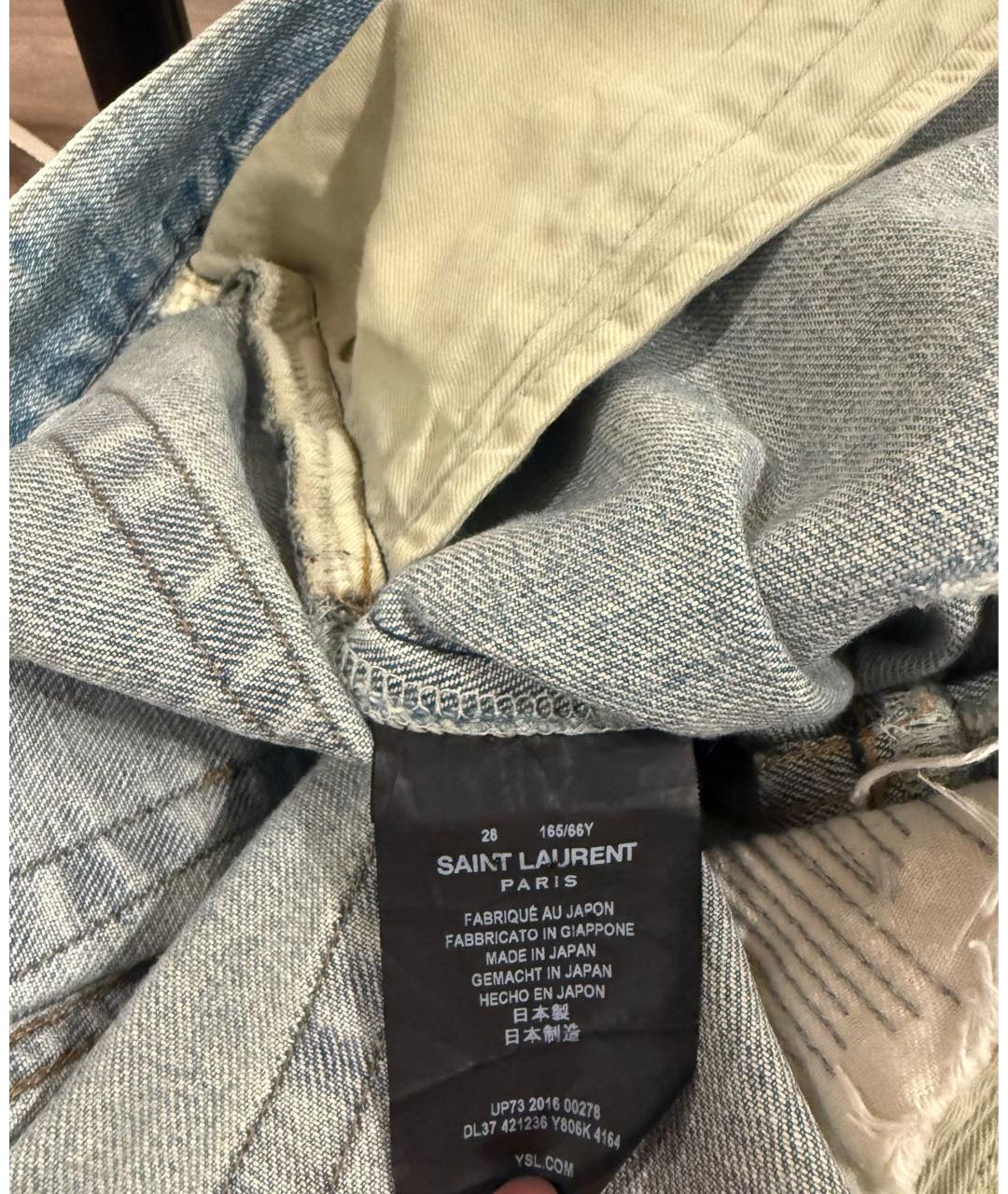 SAINT LAURENT Голубые хлопко-эластановые джинсы скинни, фото 8