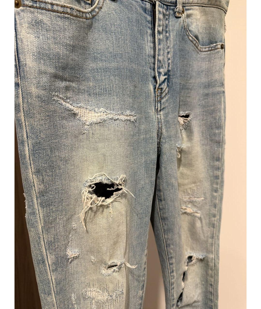 SAINT LAURENT Голубые хлопко-эластановые джинсы скинни, фото 4