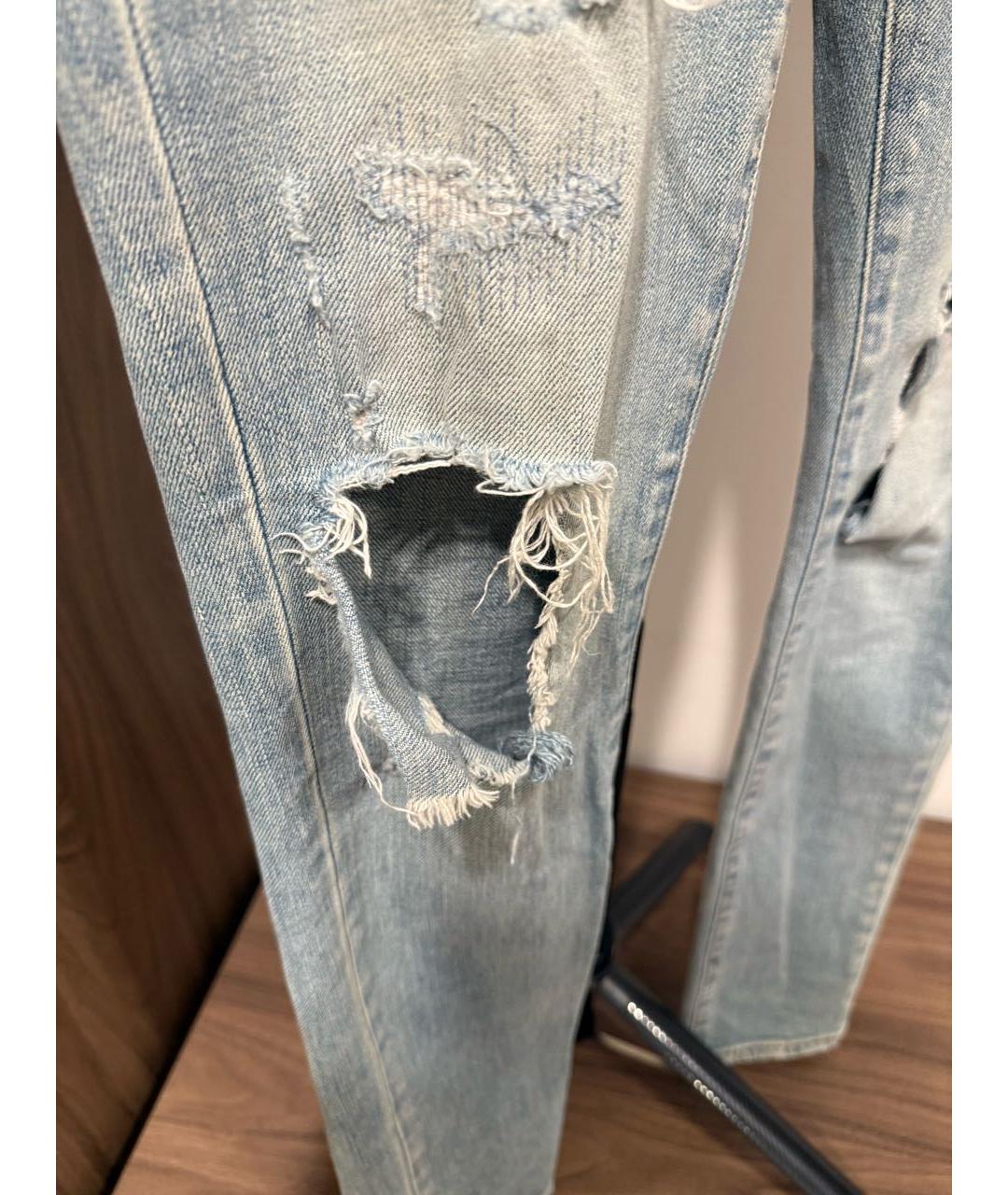 SAINT LAURENT Голубые хлопко-эластановые джинсы скинни, фото 5