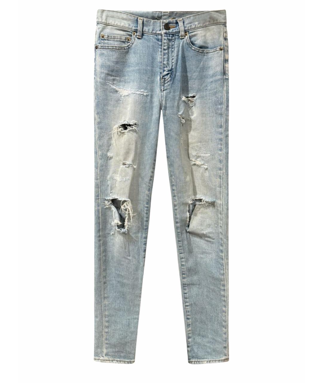SAINT LAURENT Голубые хлопко-эластановые джинсы скинни, фото 1