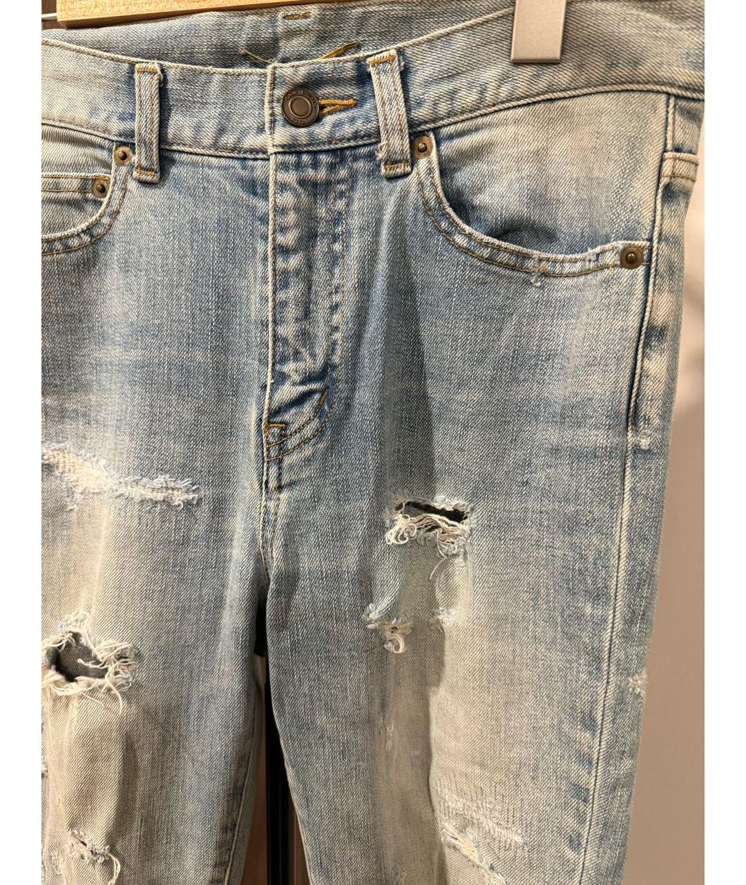 SAINT LAURENT Голубые хлопко-эластановые джинсы скинни, фото 3