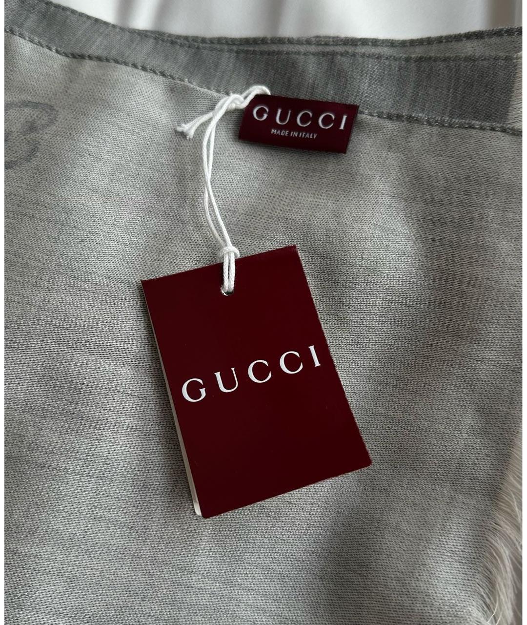 GUCCI Серый шерстяной шарф, фото 7