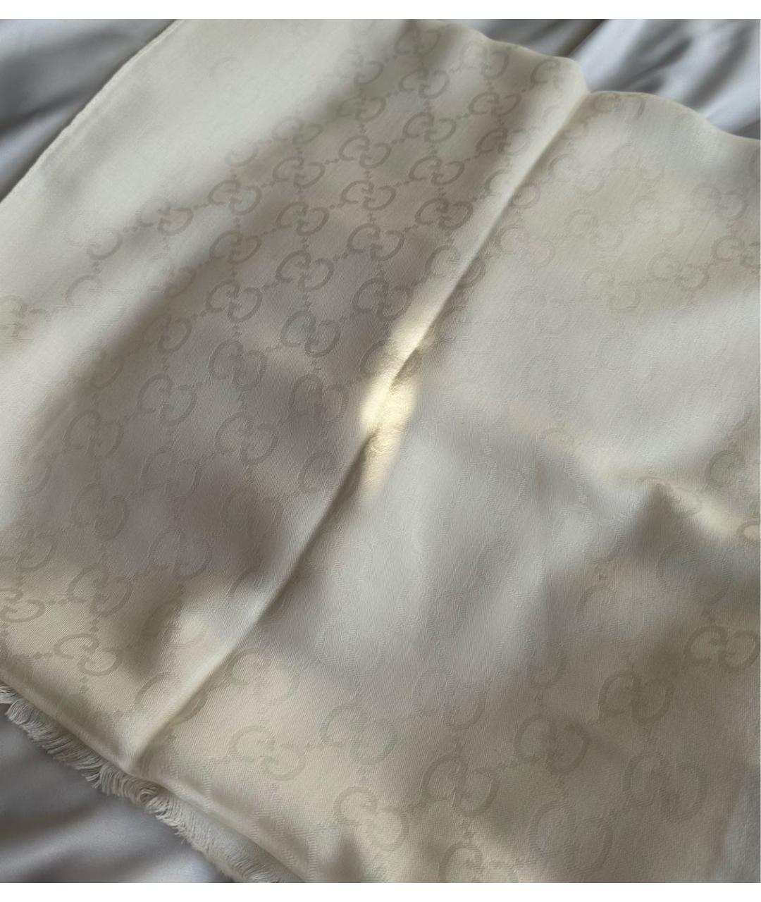 GUCCI Белый шерстяной шарф, фото 2