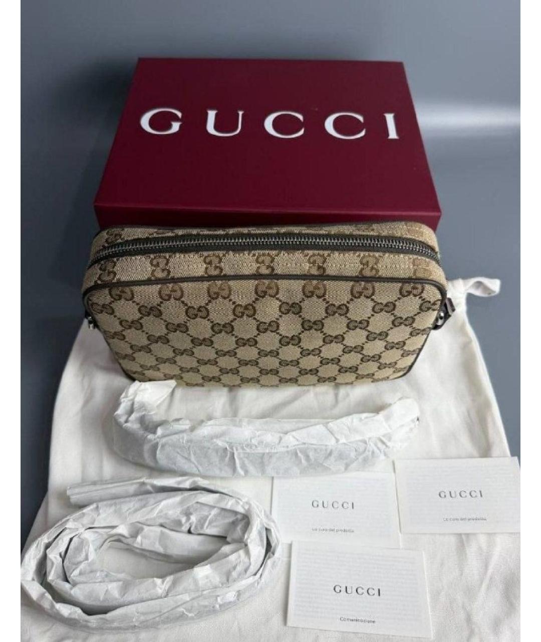 GUCCI Коричневая сумка на плечо из канвы, фото 4