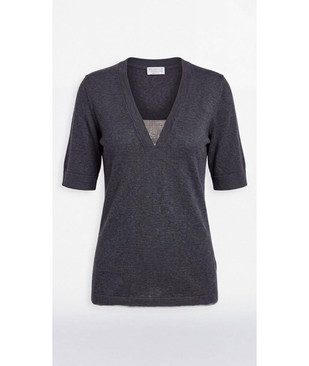 BRUNELLO CUCINELLI Антрацитовый хлопко-эластановый джемпер / свитер, фото 5