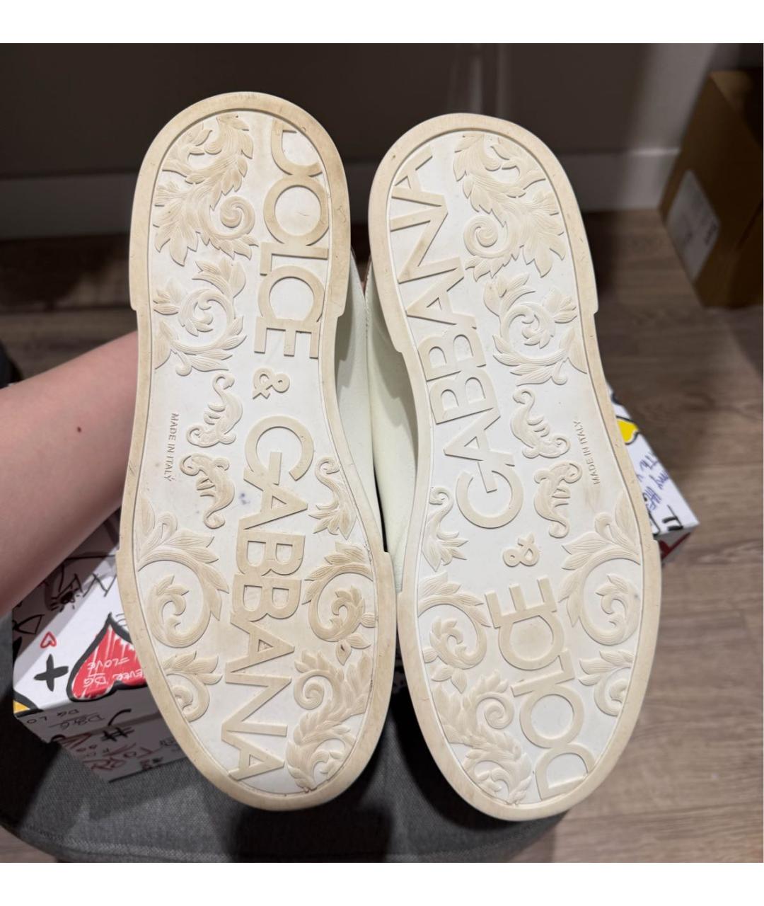 DOLCE&GABBANA Белые кожаные низкие кроссовки / кеды, фото 5