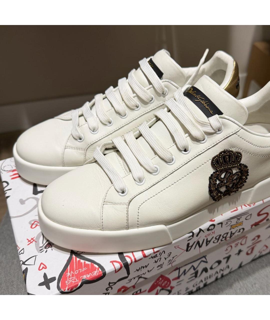 DOLCE&GABBANA Белые кожаные низкие кроссовки / кеды, фото 3
