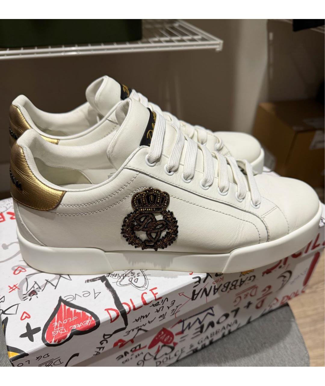 DOLCE&GABBANA Белые кожаные низкие кроссовки / кеды, фото 9