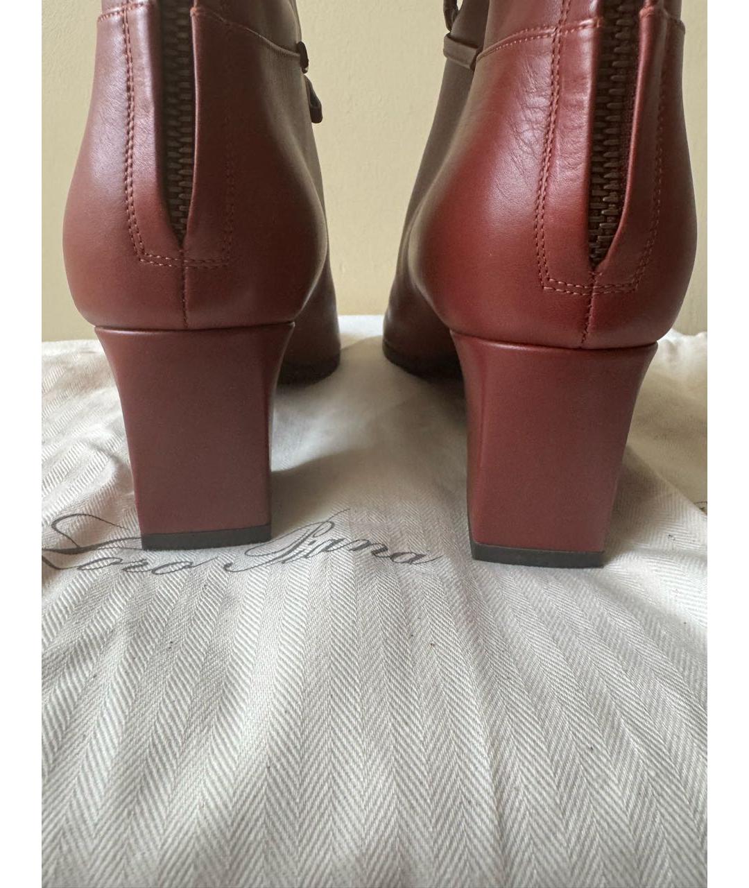 LORO PIANA Бордовые кожаные ботильоны, фото 3