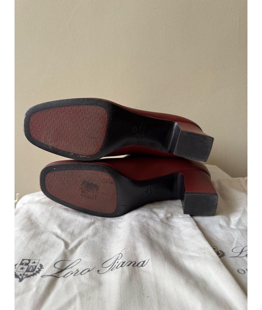LORO PIANA Бордовые кожаные ботильоны, фото 6