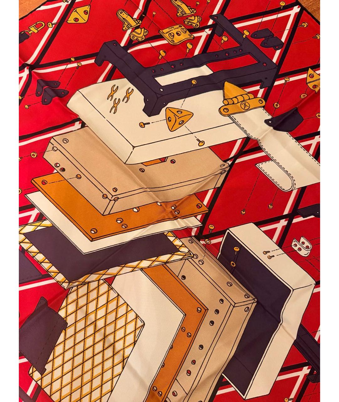 LOUIS VUITTON Красный шелковый платок, фото 3
