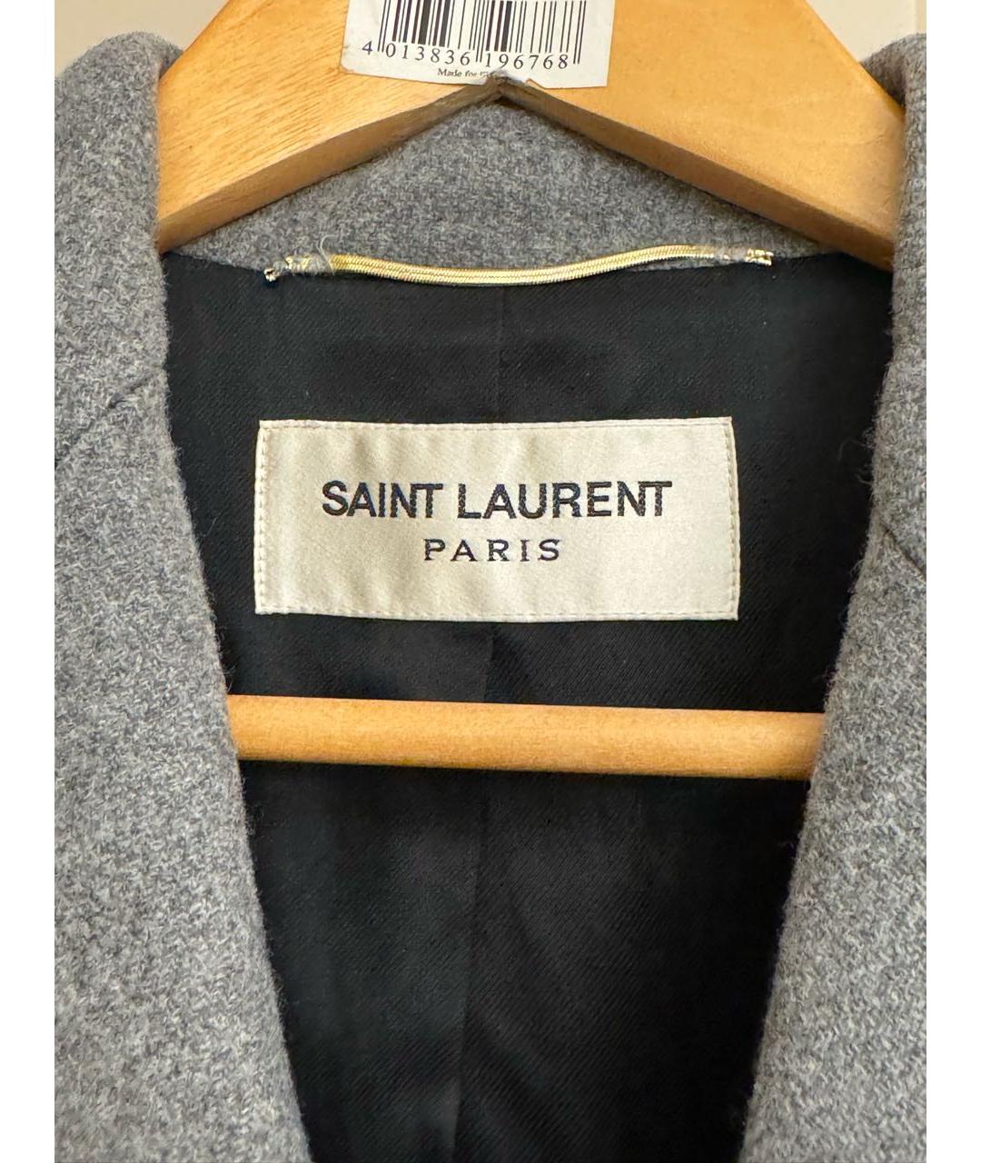 SAINT LAURENT Серое шерстяное пальто, фото 3