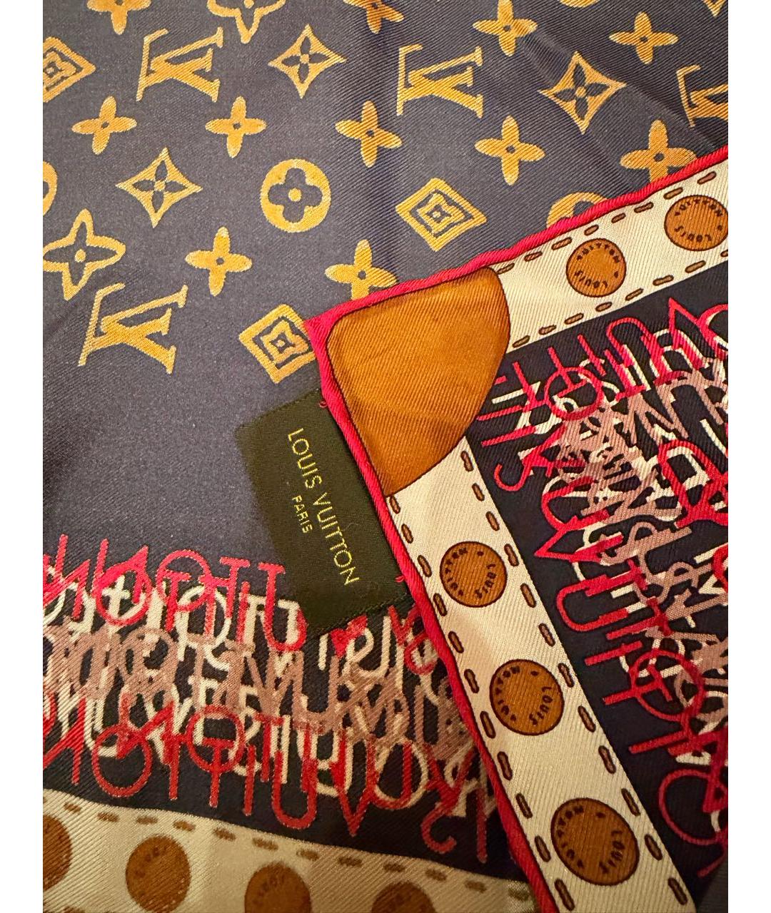 LOUIS VUITTON Синий шелковый платок, фото 2