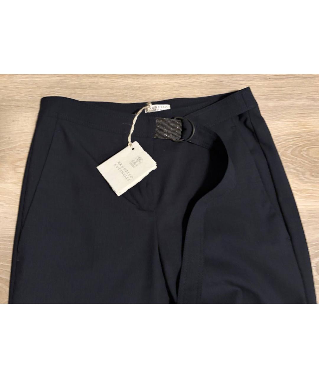 BRUNELLO CUCINELLI Темно-синие шерстяные брюки узкие, фото 3