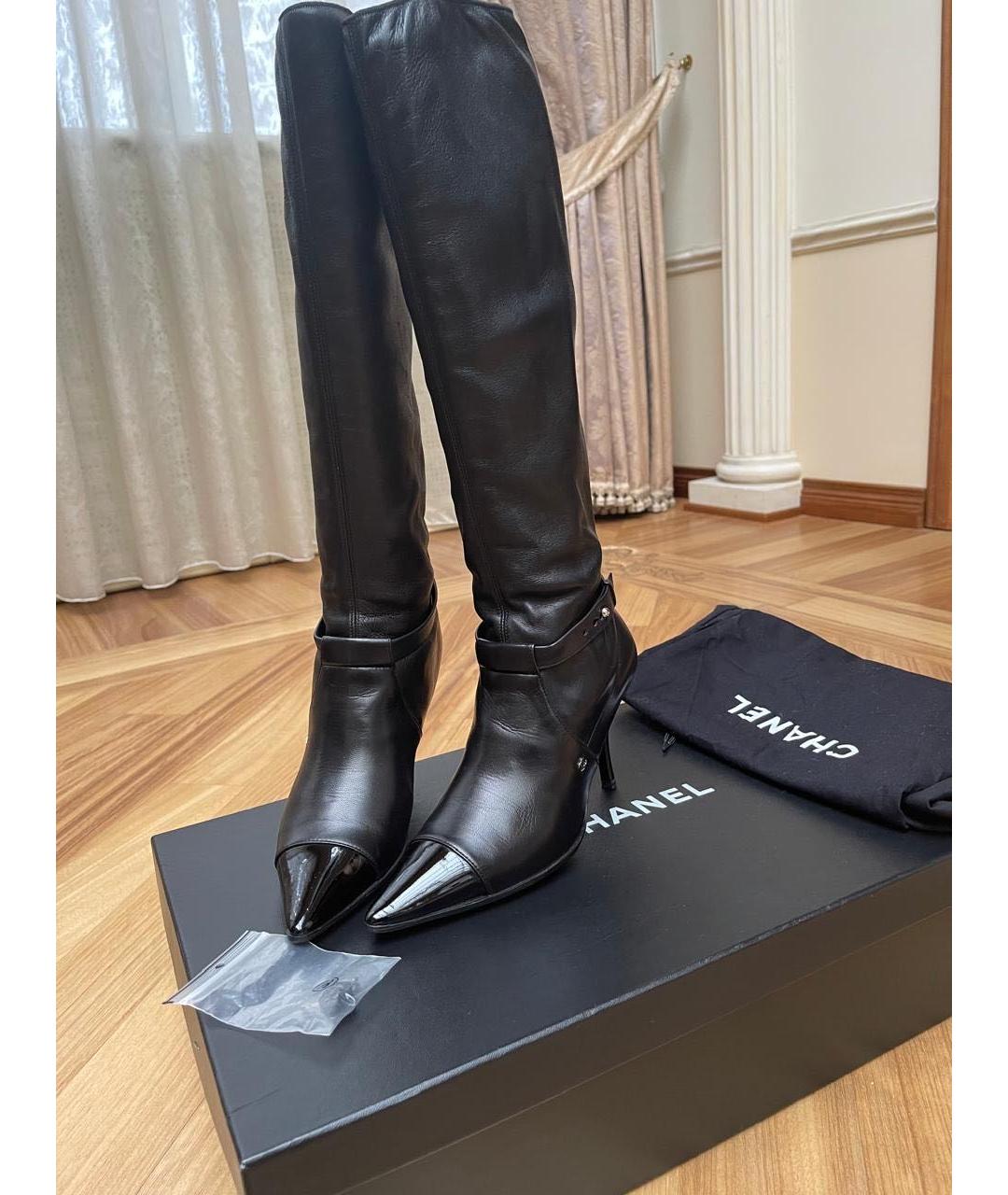 CHANEL Черные кожаные сапоги, фото 9